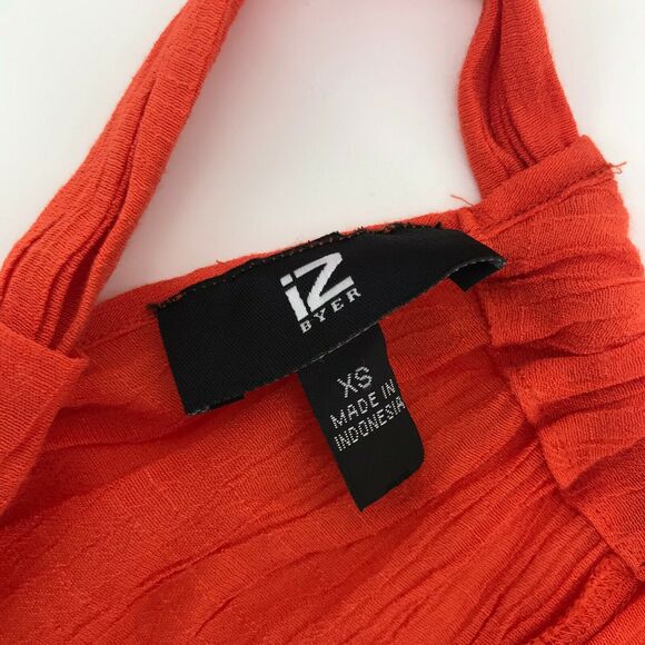 Iz Byer Womens Sleeveless Blouse Ruffle Front Orange Flowy Sz XS - Picture 2 of 5